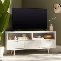 Cara Mid-Century Modern 3 Drawer Corner TV Stand For TVs Up To 58" - Saracina Home -Quality Furniture Store GUEST b1ff3a9a 60ef 41ec 9a6f f1ca309dd560