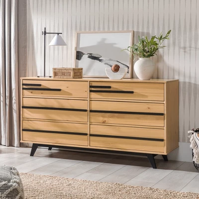 Modern 6 Drawer Double Dresser With Long Handles - Saracina Home 3 Modern 6 Drawer Double Dresser With Long Handles - Saracina Home
