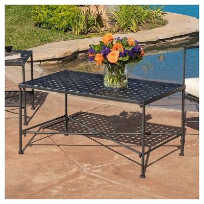 Petra Rectangle Iron Patio Coffee Table - Black - Christopher Knight Home 3 Petra Rectangle Iron Patio Coffee Table - Black - Christopher Knight Home
