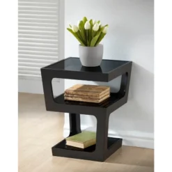 Clara Modern End Table With 3 Tieglass Shelves Black - Baxton Studio -Quality Furniture Store GUEST c4bf1ebc ed46 455a 84c1 69ad1ed6b5c5