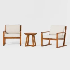 Saracina Home 3pc Modern Slat-Back Acacia Outdoor Conversation Set With Cushions -Quality Furniture Store GUEST c5f0efa3 a546 441a a62d 8991ad328bec