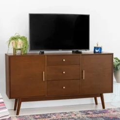 Mid-Century Modern Wood Console TV Stand For TVs Up To 65" - Saracina Home -Quality Furniture Store GUEST cb85f3af 3c20 42f9 8a52 5c742cd3a8be