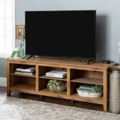 Transitional 6 Cubby Wood Open Storage Wood TV Stand For TVs Up To 80"- Saracina Home -Quality Furniture Store GUEST ce83f227 95ad 48d0 9fb8 48e192d8fef5