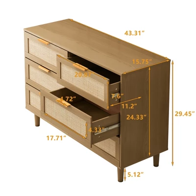 43.31" 6-Drawer Rattan Dresser For Living Room And Bedroom - ModernLuxe 4 43.31" 6-Drawer Rattan Dresser For Living Room And Bedroom - ModernLuxe - Image 2