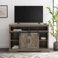 Transitional Sliding Barndoor Highboy TV Stand For TVs Up To 58" - Saracina Home -Quality Furniture Store GUEST d93bcb01 6b73 4caa 92df 0c0c138da9a4