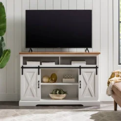 Transitional Sliding Barndoor Highboy TV Stand For TVs Up To 58" - Saracina Home -Quality Furniture Store GUEST dd9ce182 82e2 4e7a a263 00af007d0202