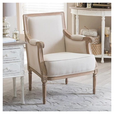 Chavanon Wood & Linen Traditional French Accent Chair Light Beige - Baxton Studio 6 Chavanon Wood & Linen Traditional French Accent Chair Light Beige - Baxton Studio - Image 4