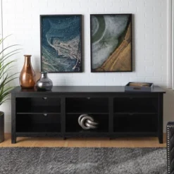 Transitional 6 Cubby Wood Open Storage Wood TV Stand For TVs Up To 80"- Saracina Home -Quality Furniture Store GUEST e1ec3d43 1637 41d5 b7e8 b83712cd51fe