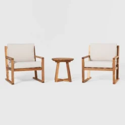 Saracina Home 3pc Modern Slat-Back Acacia Outdoor Conversation Set With Cushions -Quality Furniture Store GUEST e228f191 c7e4 49f0 8884 eecb92073a20