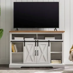 Transitional Sliding Barndoor Highboy TV Stand For TVs Up To 58" - Saracina Home -Quality Furniture Store GUEST e952740e 70ac 42e4 a86c 65befa0e8542