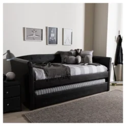 Twin Camino Modern And Contemporary Faux Leather Upholstered Daybed With Guest Trundle Bed - Baxton Studio -Quality Furniture Store GUEST eae772a6 ece0 47e0 ba27 42d46d1808ea