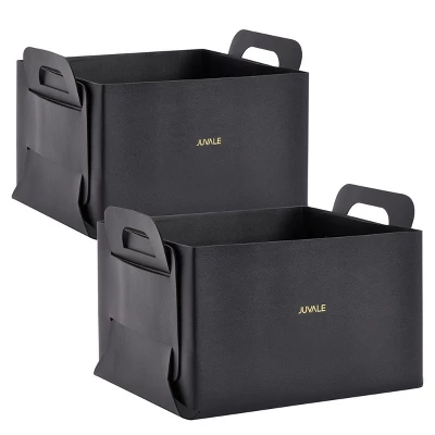 Juvale 2 Pack Faux Leather Foldable Storage Bins With Handles, Collapsible Baskets For Home Organization, Black, 10 X 6.5 In 10 Juvale 2 Pack Faux Leather Foldable Storage Bins With Handles, Collapsible Baskets For Home Organization, Black, 10 X 6.5 In - Image 8
