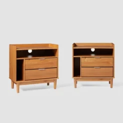 2pk Mid-Century Modern Solid Wood 2 Drawer Storage Nightstands - Saracina Home -Quality Furniture Store GUEST f532e41d ed41 4d3a b78d 89ad584048a2