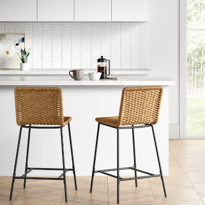 Wasson Woven Metal Leg Counter Height Barstool Tan - Threshold™ 3 Wasson Woven Metal Leg Counter Height Barstool Tan - Threshold™