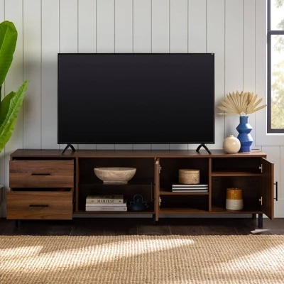 Sana Modern Triple Storage TV Stand For TVs Up To 80" Dark Walnut - Saracina Home 5 Sana Modern Triple Storage TV Stand For TVs Up To 80" Dark Walnut - Saracina Home - Image 3