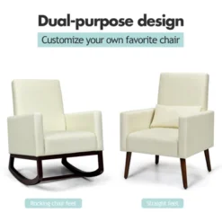 Tangkula 2-in-1 Upholstered Rocking Chair With Wood Leg & Pillow Relax Sofa Chair Light Grey/Beige/Dark Gray -Quality Furniture Store GUEST fb3113fc 95e1 49e1 b4da d0d1b94e6231