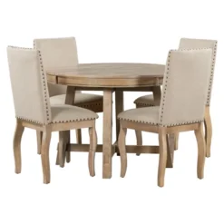5 PCS Round Wood Extendable Dining Table Set With 4 Upholstered Dining Chairs-ModernLuxe 22 5 PCS Round Wood Extendable Dining Table Set With 4 Upholstered Dining Chairs-ModernLuxe -Quality Furniture Store GUEST fbbff2cd 1c63 4fc1 baba 030f081038fe
