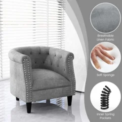 Costway Modern Accent Chair With Ottoman Armchair Barrel Sofa Chair With Footrest Grey -Quality Furniture Store GUEST fe363bf6 0f13 4b84 809e 32e0eedb3386