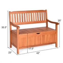 Costway 42'' Storage Bench Deck Box Solid Wood Seating Container Tools Toys W/Backrest -Quality Furniture Store GUEST fe581b08 a71b 4c1c 9d55 211d1895556f