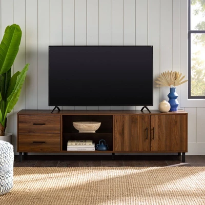 Sana Modern Triple Storage TV Stand For TVs Up To 80" Dark Walnut - Saracina Home 7 Sana Modern Triple Storage TV Stand For TVs Up To 80" Dark Walnut - Saracina Home - Image 5